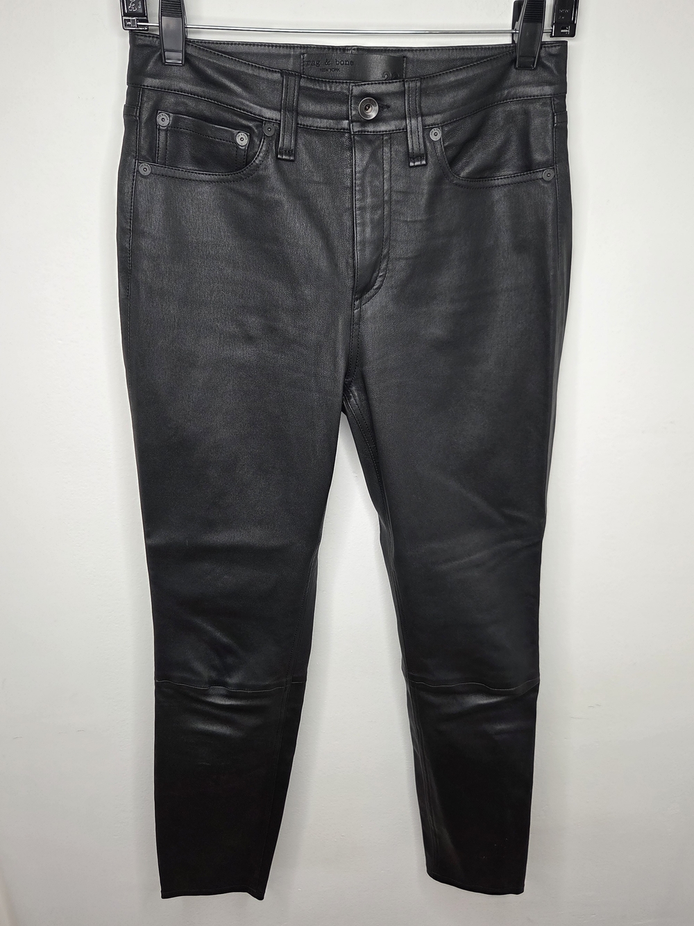 rag & bone Women's Straight Leg 100% Genuine Leather Black Pants 26X26 EUC